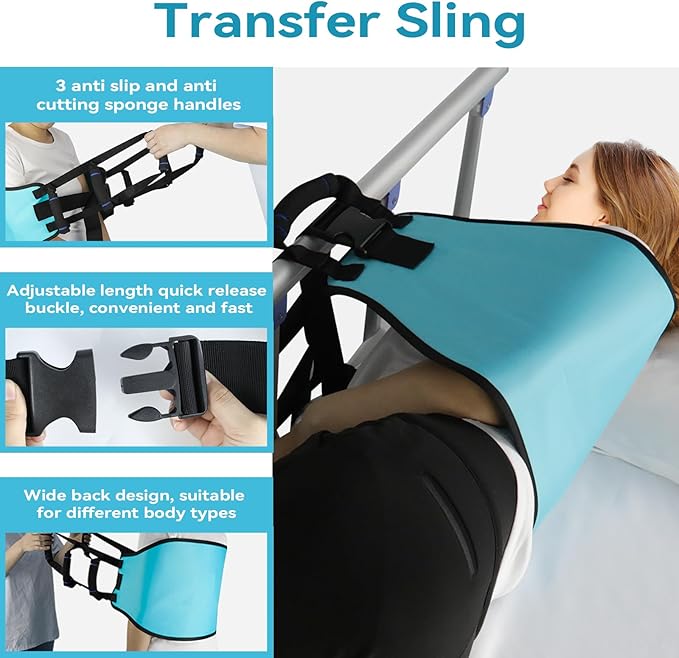Transfer Sling Gait Belts, Padded Assist Transfer Belts, Heavy Duty Patient Lift Belt, Lifting Aid and Mobility Standing for Disabled, Injured, Seniors - Safely Move from Wheelchair and Bed (Blue-d)