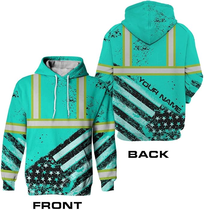 US Flag High Visibility Hoodie for Men Reflective Hoodie Safety Workwear for Worker Runner Patriotic ACC02