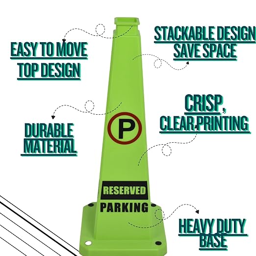 BESEA Reserved Parking Cone 3 Pack, 28" No Parking Sign Cone with Weighted Base, Green 4-Sided “ Reserved Parking” Warning Cone for Driveways Business Parking Lots Garages Indoor/Outdoor
