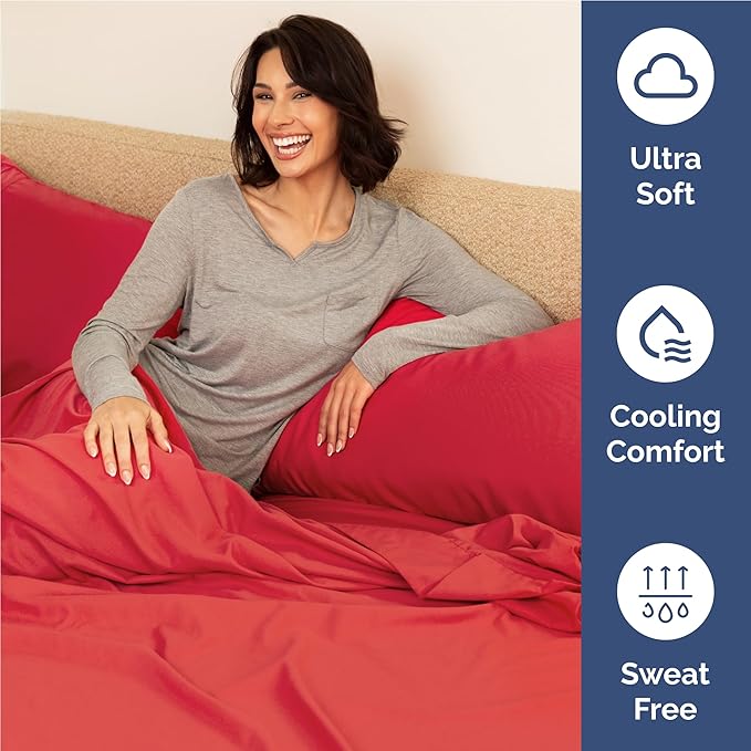 Twin XL 4 Piece Sheet Set - Cooling and Breathable Bed Sheets - Hotel Luxury Bed Sheets for Women, Men, Kids & Teens - Bedding with Deep Pockets & Easy Fit - Soft and Wrinkle Free - Twin XL Red Sheets