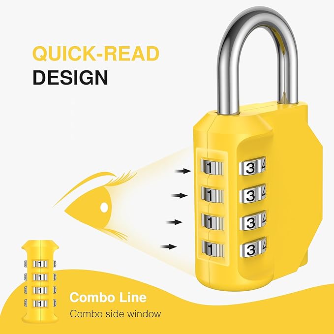 Puroma 2 Pack Combination Lock for Locker 4 Digit Outdoor Waterproof Padlock for School, Gym, Sports, Fence, Toolbox, Gate, Case, Outdoor, Hasp Storage, Cabinets (Yellow)