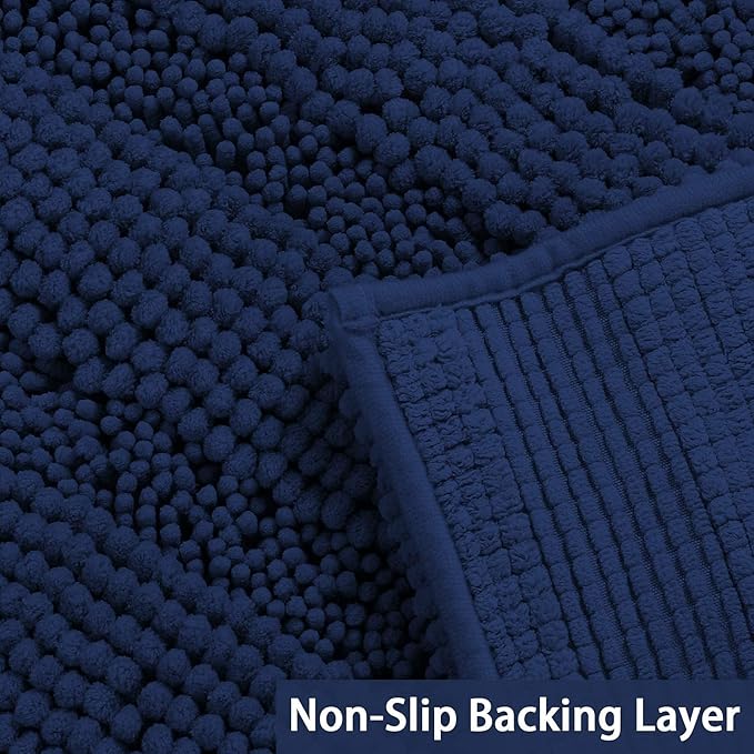 Turquoize Bathroom Rugs Shaggy Chenille Bath Rug Non Slip Thick Shaggy Bath Mats for Bathroom Chenille 1-Piece Bath Mat Set, Soft Super Absorbent Shower Rug Washable Mats, 17"x 24", Navy