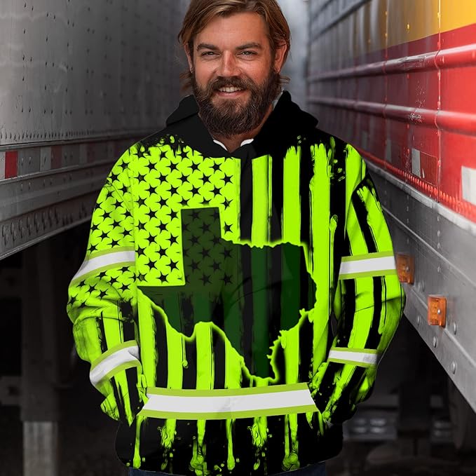 US Flag High Visibility Hoodie for Men Reflective Hoodie Safety Workwear for Worker Runner Patriotic ACC02