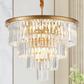 4-Tiers 23.6" Gold Crystal Chandelier Modern 12-Light Contemporary Crystal Pendant Chandeliers Light Fixture Hanging Lighting for Dinning Room Entryway Bedroom Foyer High Ceiling