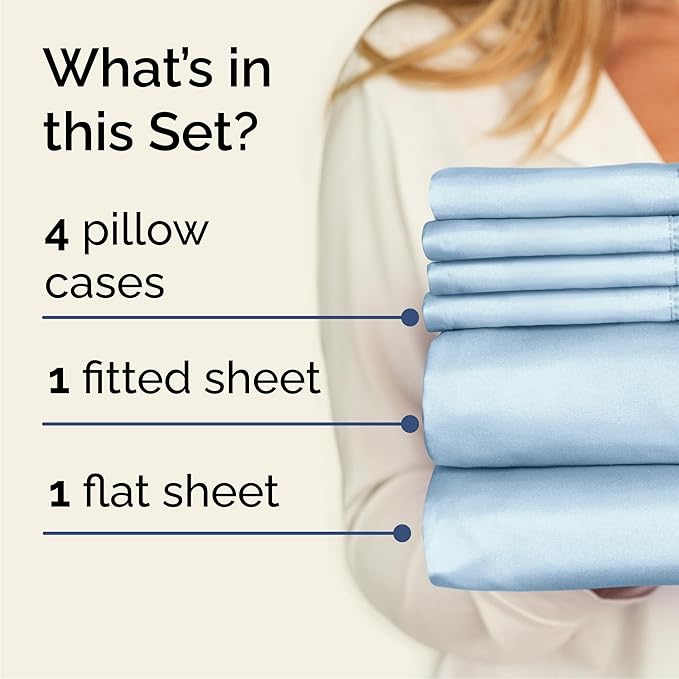 Cal King 6 Piece Sheet Set - Cooling and Breathable Bed Sheets - Hotel Luxury Bed Sheets for Women, Men, Kids and Teens - Deep Pockets - Easy Fit - Soft and Wrinkle Free - Cal King Light Blue Sheets