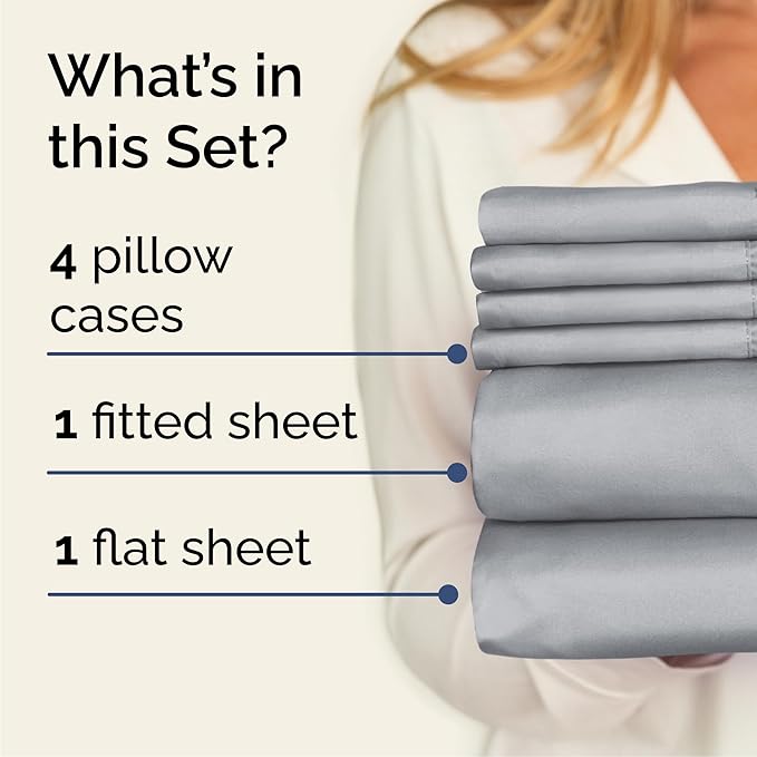 Queen 6 Piece Sheet Set - Cooling & Breathable Bed Sheets - Hotel Luxury Bed Sheets for Women, Men, Kids & Teens - Bedding w/Deep Pockets & Easy Fit - Soft & Wrinkle Free - Queen Steel Blue Sheets