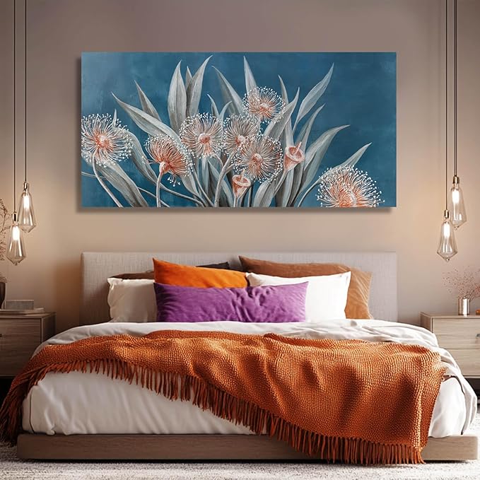 MLART99 Vintage Dandelions Art Prints Plant Pictures Wall Decor Red and White Flower Poster Blue Painting for Home Kirchen Bedroom 24"x 48" Gallery Wall Art