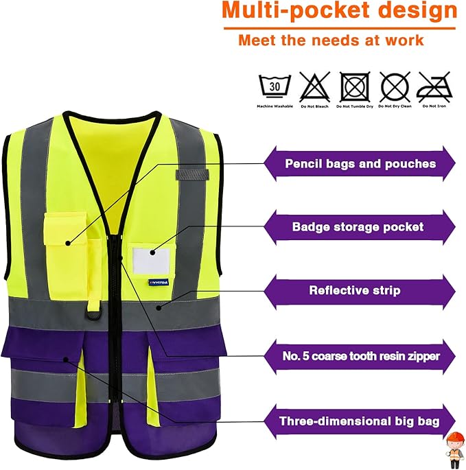 A-SAFETY yellow purple Construction Vest for men Yellow&Purple Color Mixed XXL