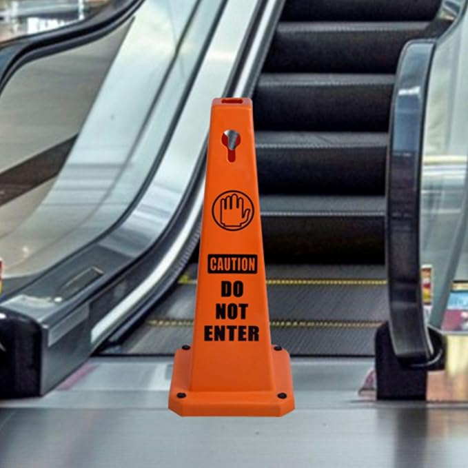 26.5" Caution Cones, 4-Sided Visible Safety Signs with Heavy Rubber Base, Warning for Slip & Fall Prevention, Indoor/Outdoor Use (8, Do Not Enter-Orange, 26.5 inch)