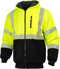 Hi Vis Hoodie Reflective Safety Jacket for Men,Class 3 High Visibility Sweatshirt Zipper for Work Construction