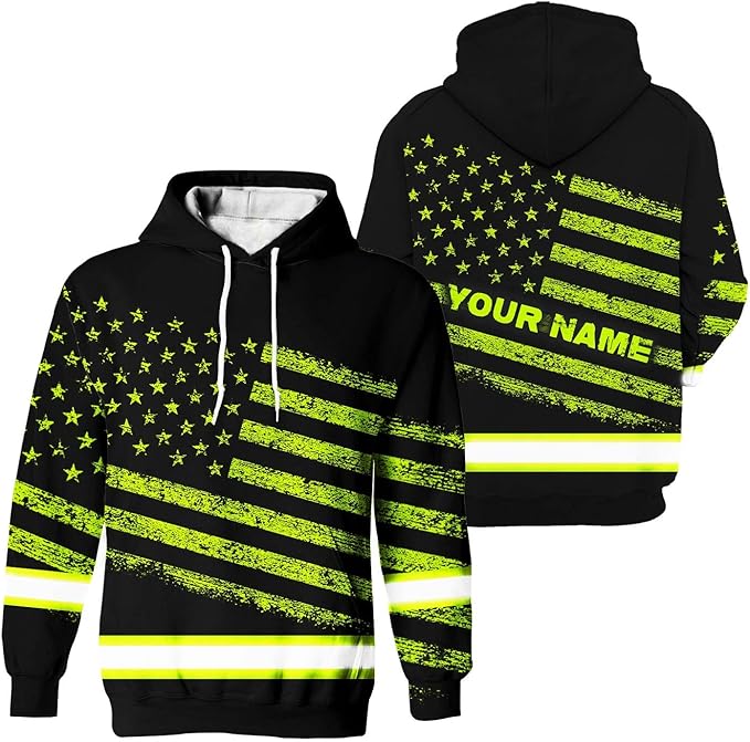 US Flag High Visibility Hoodie for Men Reflective Hoodie Safety Workwear for Worker Runner Patriotic ACC02
