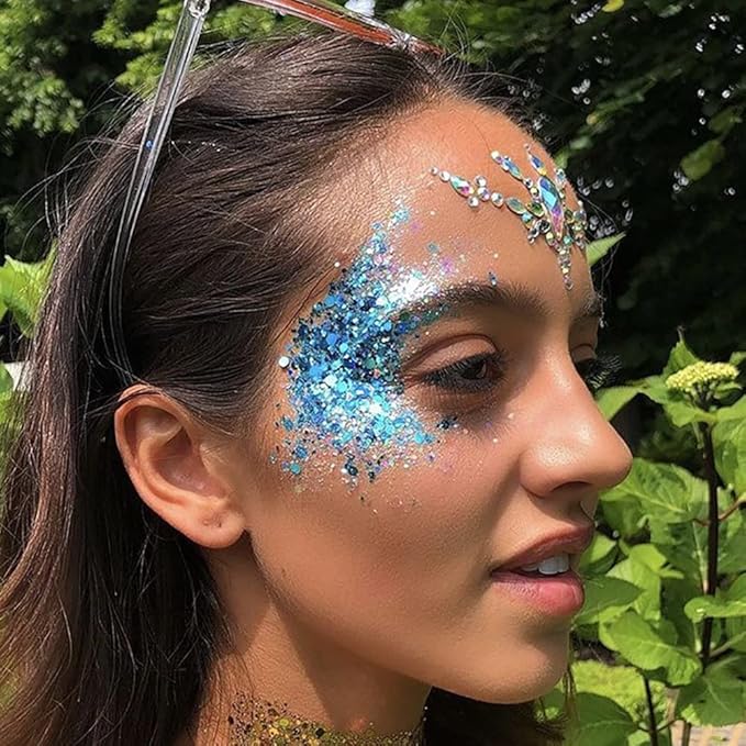 Mysense Royal Blue Body Glitter Gel, Singer Concerts Face Hair Glitter Makeup, Music Festival Rave Accessories, Chunky Glitter Mermaid Sequins, Sparkling Face Paint for Women Girls, 30g