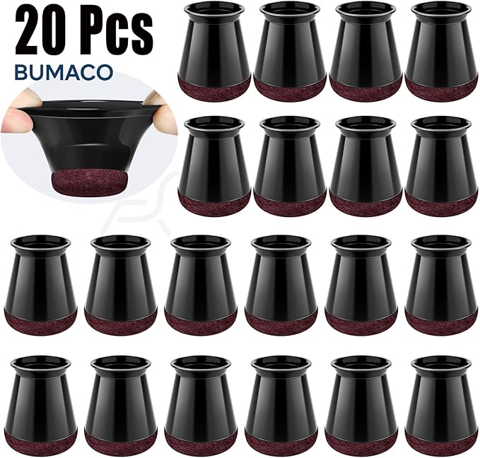 BUMACO Chair Leg Floor Protectors Chair Leg Protectors for Hardwood Floors Silicone Pads Covers to Protect Floors Black-20 Pcs Universal XS (8/16"-15/16")