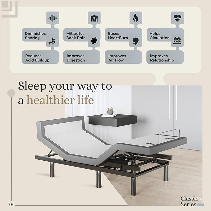 Sven & Son Harmony Adjustable Bed Base, Head and Foot Lift, Massage, Under-Bed Lights, USB, Gel Memory, Zero Gravity Smart Frame - Twin XL