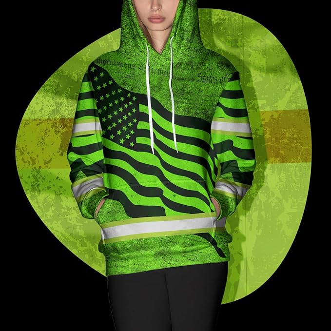 US Flag High Visibility Hoodie for Men Reflective Hoodie Safety Workwear for Worker Runner Patriotic ACC02