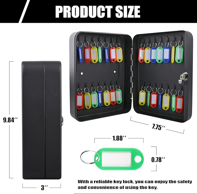 Key Cabinet Wall Mount with Key Lock, 28 Key Hooks & Tags Key Box, Steel Security Locking Key Cabinet, Storage Key Lock Organizer, Key Management Cabinet