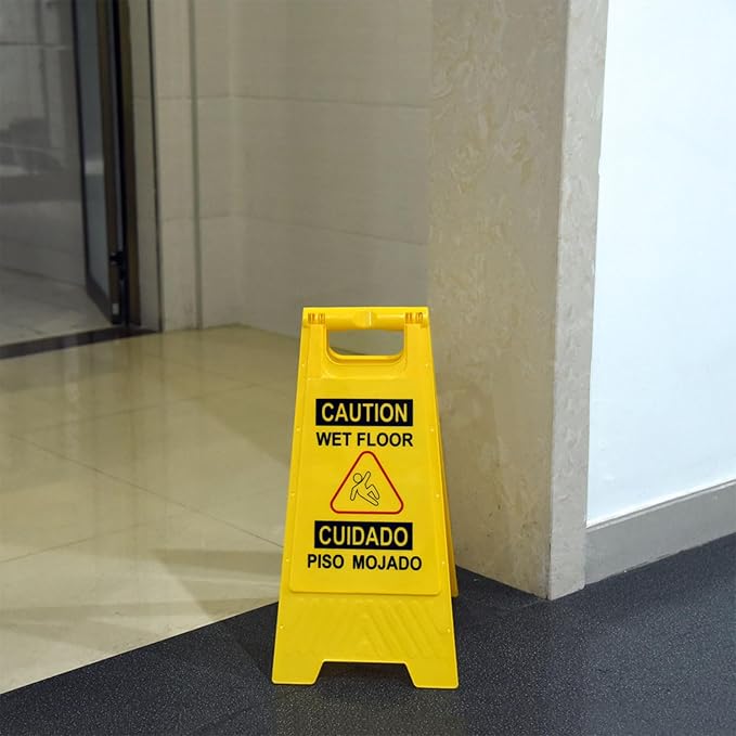12-Pack Bilingual Caution Wet Floor Signs, A-Frame Double-Sided Warning Signs for Indoor & Outdoor Commercial Use, Foldable & Sturdy for Kitchen, Pool, Hotel and Workplace Safety