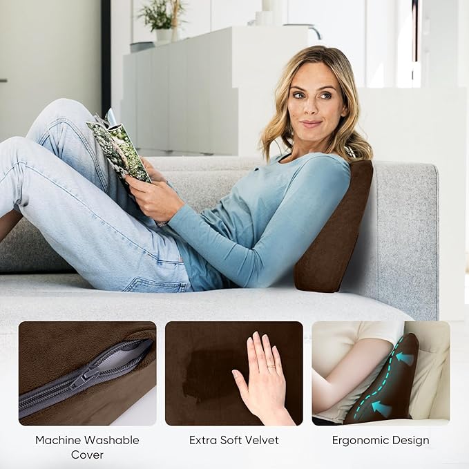 Lumbar Support Pillow for Recliner Chair and Couch, Memory Foam Back Cushion Ergonomic Large Back Support Pillow for Lower Back Pain Relief, with Soft Velvet