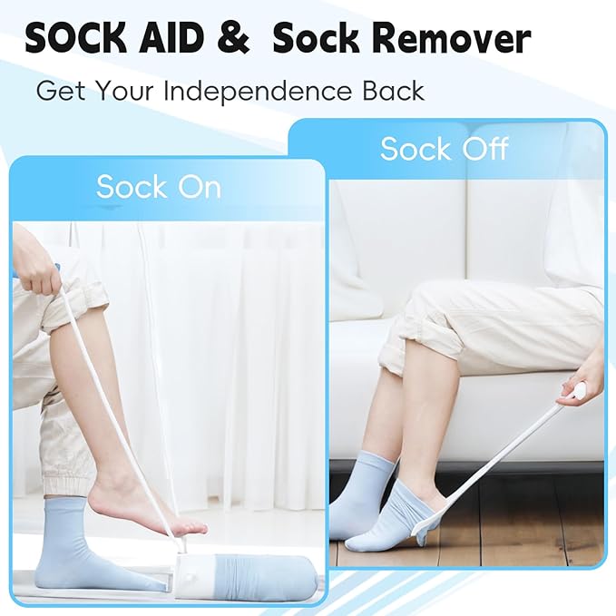 Sock Aid Kit, Sock Puller Aid Easy On and Off, Sock Assistant Device No Bending, Sock Aids for Putting On Socks and Sock Remover, Sock Helper for Seniors, Pregnant, and Limited Mobility
