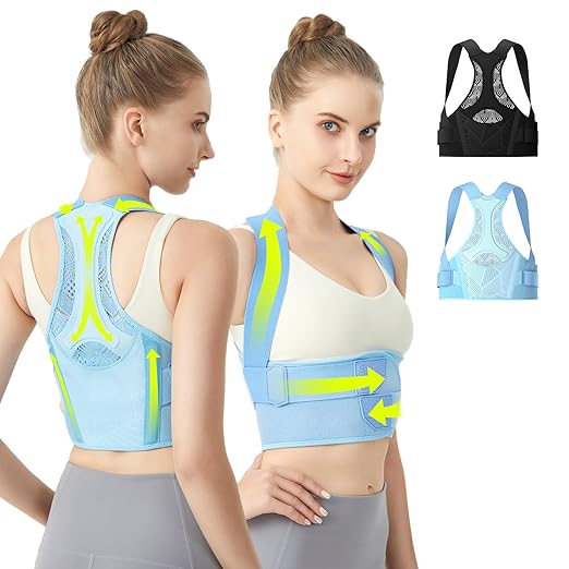 Posture Corrector for Women - Lightweight and Breathable Back Brace for Pain Relief, Rounded Shoulders and Hunchback, Compact & Portable with Fashionable Design, Invisible Under Clothes Blue-L