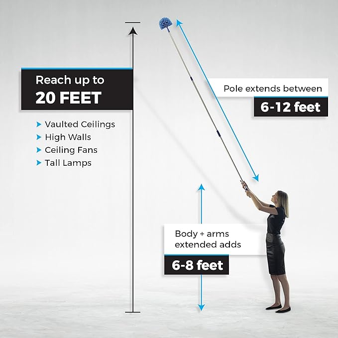 Cobweb Duster, Extendable Reach 20 feet + Spider Web Brush with Pole