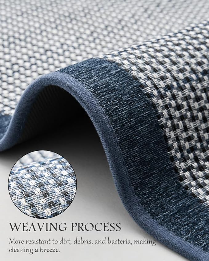PADOOR Kitchen Mats for Floor, Kitchen Rugs Non Slip Washable, Half Circle Kitchen Floor Mat Sink Rug Rubber Backed Super Absorbent, 20”x32” Blue