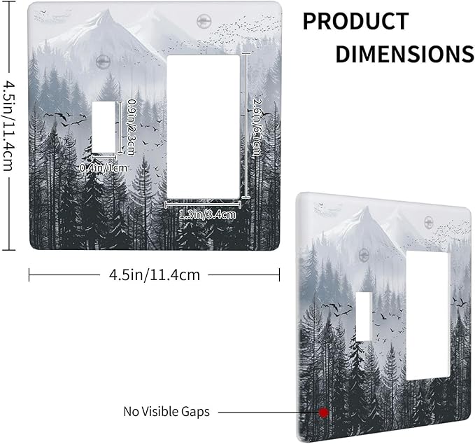 Misty Forest Nature Tree Mountain Birds Outlet Covers 1 Toggle 1 Rocker Combination Decorative Wall Plate Electrical Switch Plates Light Switch Cover Plate for Bed Room Living Room Decor