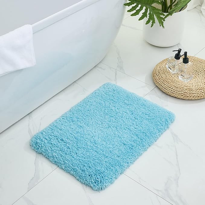 Bathroom Rugs, Ultra Thick Shaggy Soft Microfiber Absorbent Bath Rug, High Density Foam Latex Non Slip Backing, Machine Washable Bath Mats for Bathroom Floor & Sink 24x17, Teal