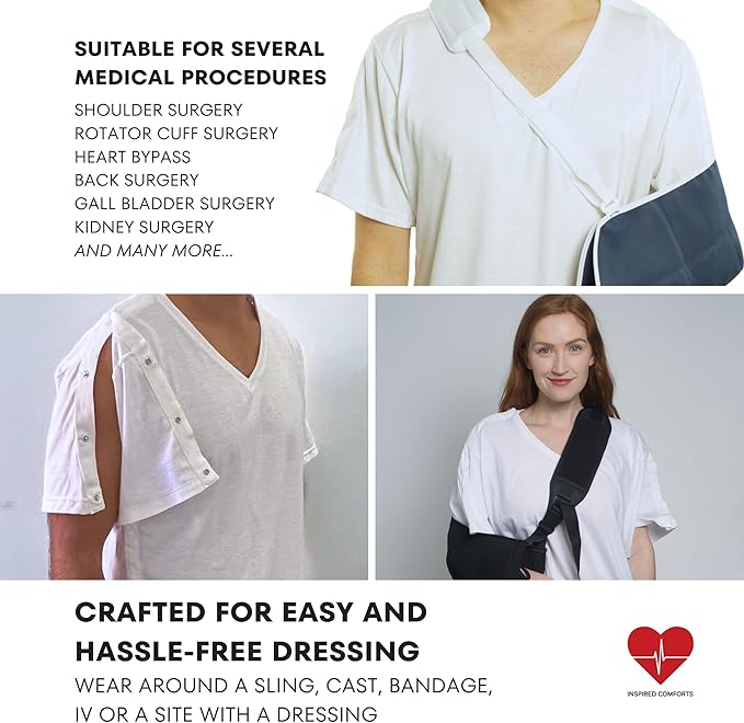 Inspired Comforts Unisex Post Surgery & Rehab V Neck Dual Access Snap Shirt