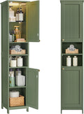 VASAGLE Tall Storage Cabinet with Lights, Slim Freestanding Cabinet with Adjustable Shelves, for Small Spaces, Bathroom, Living Room, Modern, 15.7 Inches Wide, Forest Green UBBC766C01