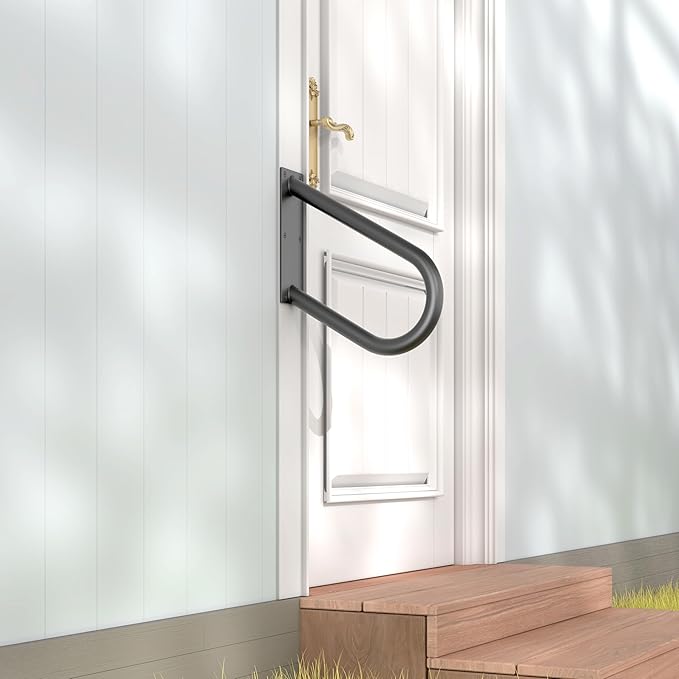 ROTHLEY Hand Rails for Outdoor Steps: U-Shape Black Handrails for 1-3 Steps Wall Mount Stair Hand Railing 1.3" Pipe Grab Bars Stainless Steel Safety Handle for Garage Porch Garden