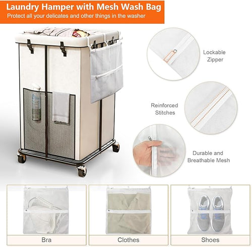 160L Laundry Basket with Wheels, Rolling Laundry Hamper with Removable Bag and Metal Frame for Dirty Clothes - Bedroom/Laundry Room/Bathroom Applicable （Large & Tall）
