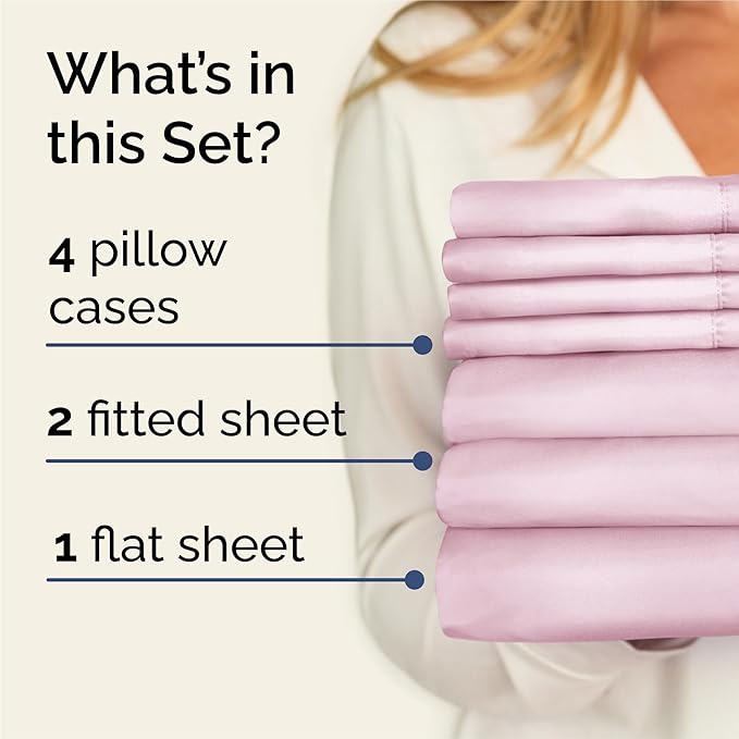 Split King 7 Piece Sheet Set - Cooling & Breathable Bed Sheets - Hotel Luxury Bed Sheets for Women, Men, Kids & Teens - Deep Pockets - Easy Fit - Soft and Wrinkle Free - Split King Light Pink Sheets