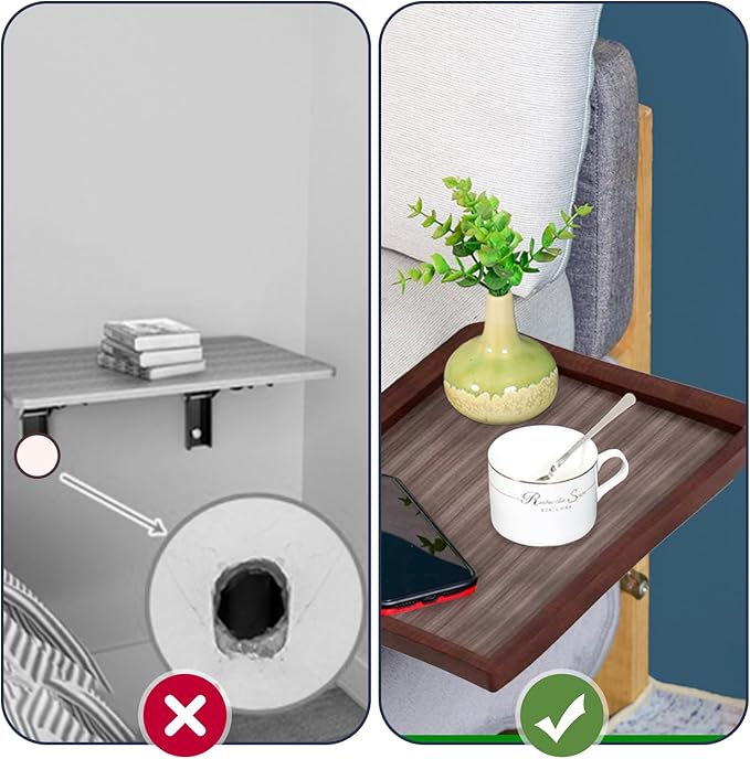Bedside Shelf,Bed Shelf,Simple Noght Stand,Side Bed Organizer for Water Cup, Phone, Tablet Books,Foldable,no-Hole Bedside Caddy (Wooden)