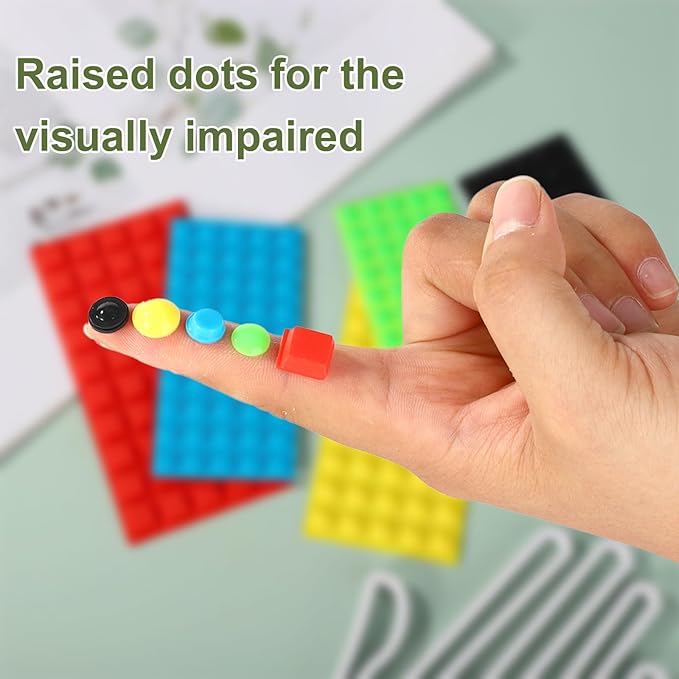 250pcs Bump Dots for Visually Impaired, Assorted Sizes Adhesive Silicone Braille Stickers Low Vision Aids Tactile Dots for Blind & Elderly (Black, Red, Green, Yellow, Blue)