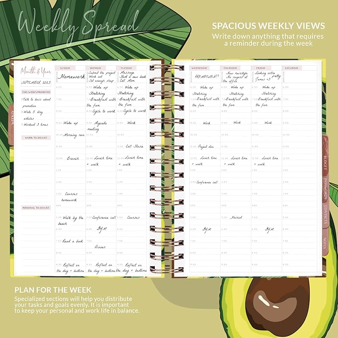 PLANBERRY Hourly Schedule Planner Premium – Undated Weekly Organizer with Time Slots & Monthly Budget – Time Management, Goal Setting, to-Do List & Habit Tracker –6.9″x8.5″(Avocado Green)