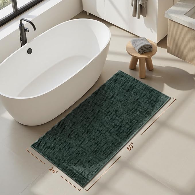 AMOAMI Bath Mat Non Slip Super Absorbent Quick Dry Bath Mats for Bathroom Floor Rubber Backing Washable Bathroom Rugs Modern Woven Jacquard Mat, Beside Tub Bath Rugs, 2' x 5', Green