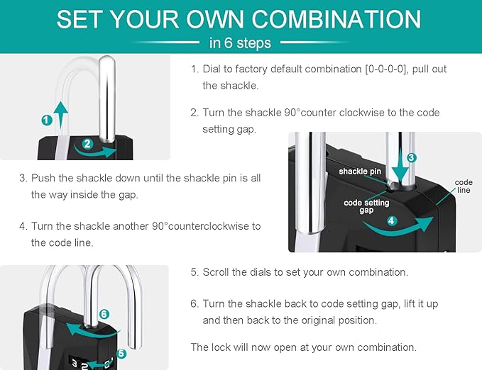 ZHEGE Locker Lock, Combination Lock Outdoor Weatherproof, [2023 Upgraded] Big White Number Lock for Gym, School, Toolbox, Fence Gate, Sheds, 4 Digit Padlock Heavy Duty (2 Pack, Black)