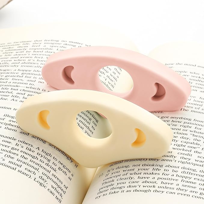 Book Page Holder, 2 Pack Breathable Silicone Thumb Page Holder for Reading, Ideal Book Reader Gifts and Reading Accessories (Small Size, Off White - Pink)