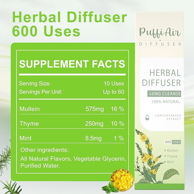 PUFFIAIR Day to Night Harmony Duo Herbal Diffuser Pen Set | Mullein and Melatonin Inspired Blends | Green Blue | 2 Count