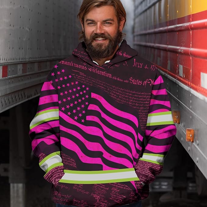 US Flag High Visibility Hoodie for Men Reflective Hoodie Safety Workwear for Worker Runner Patriotic ACC02