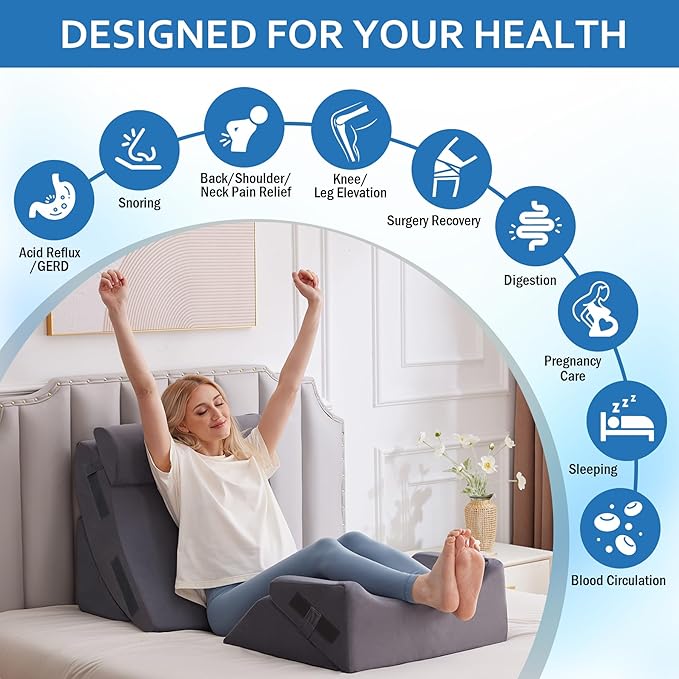 5Pcs Orthopedic Bed Wedge Pillow Set for After Surgery, Adjustable Wedge Pillow for Acid Reflux Relief, Bed Wedge Pillow Post Surgery, Memory Foam Wedge Pillows for Sleeping, Short Plush