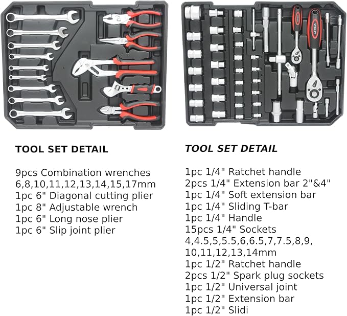 Home Tool Set Kit -899 PCS Home Auto Repair Tool Kit with Rolling Tool Box, Complete Hand Tool Set, Perfect for Homeowner, Diyer, Handyman