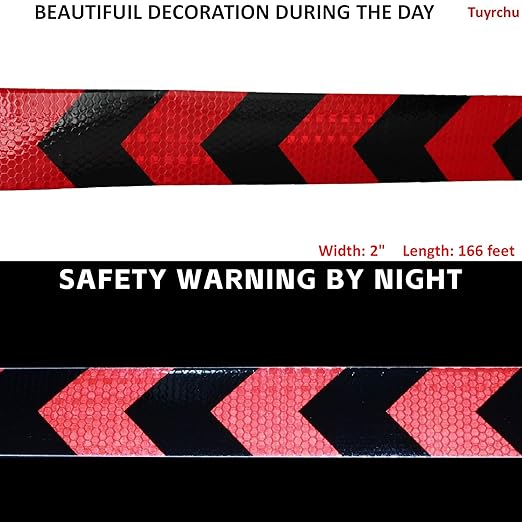 Red and Black Reflective Tape 2 inch X 166 feet, Outdoor Waterproof Hazard Conspicuity Warning Industrial Marking Tape