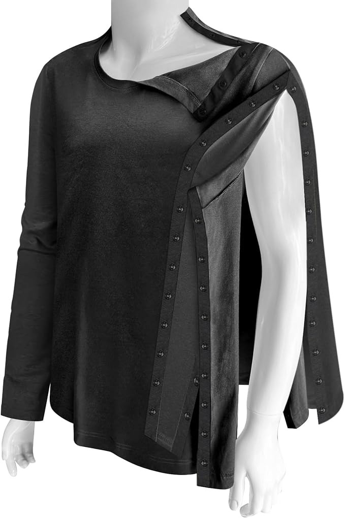 Unisex Post Shoulder Surgery Recovery Shirts - Full Tear Away Snap Long Sleeve Men Chemo Port Shirts for Men Women