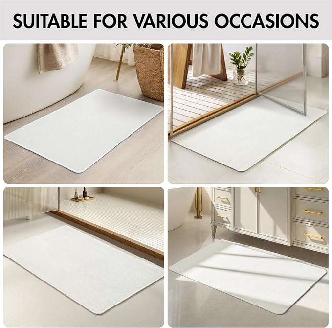 MIULEE Set of 2 Ultra Thin Bathroom Rugs, Rubber Bath Mats for Bathroom Non Slip, Quick Dry Absorbent Bath Rug Machine Washable, Fit Under Door, Shower, Sink, Home Decor, White, 17x27 Inch