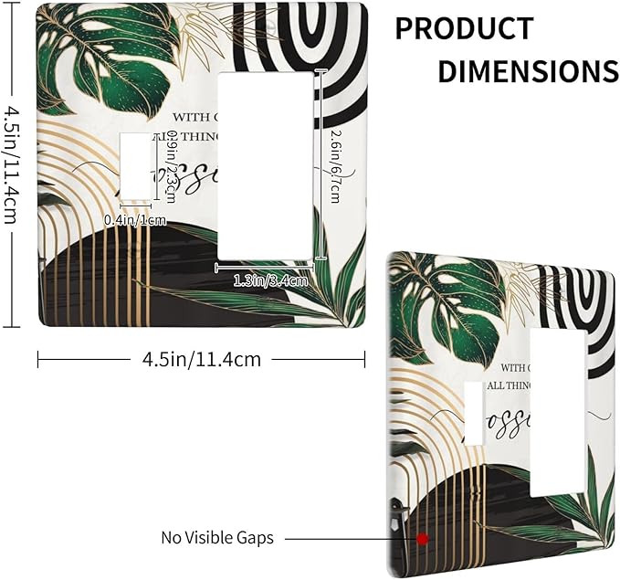 Boho Abstract Tropical Green Palm Leaf Mid Century Outlet Covers 1 Toggle 1 Rocker Combination Decorative Wall Plate Electrical Switch Plates Light Switch Cover Plate for Office Home Decor