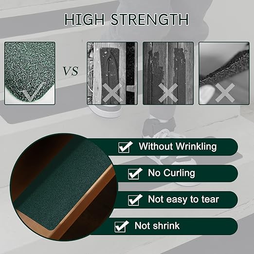 S&X Stair Treads Non Slip Outdoor Indoor, 5-Pack 6” x 24” Pre-Cut Non Skid Tape Dark Green, Heavy Duty Grip Tape for Stairs, Anti Slip Traction Strips for Wood, Concrete Steps