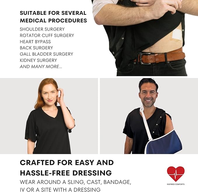 Inspired Comforts Unisex Post Surgery & Rehab V Neck Dual Access Snap Shirt