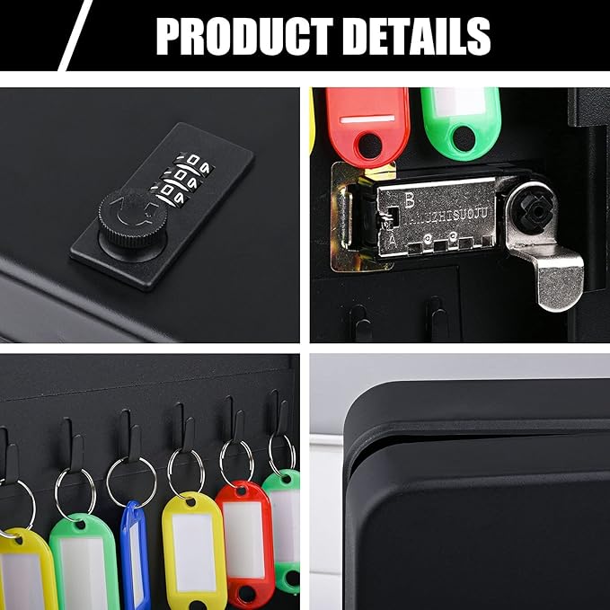 Key Box Wall Mount with Combination Lock, 28 Key Hooks & Tags Key Organizer, Steel Security Locking Key Cabinet, Storage Key Lock Box with Code, Key Management Cabinet
